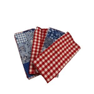 Handmade Reversible Placemats Set 4 Red Gingham Blue  Americana Patchwork 12x17